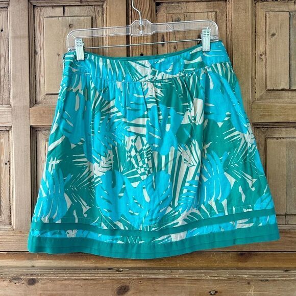 Ann Taylor LOFT Women's Size 2 Blue Green Cream Leaf Palm Print Skirt Lined - Picture 9 of 12